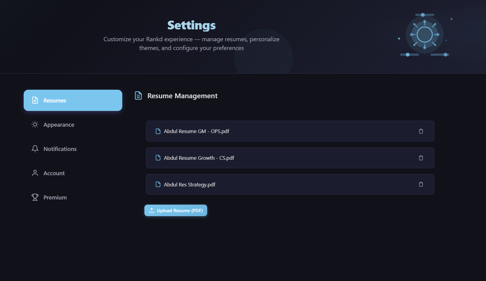 Settings - Resume uploads