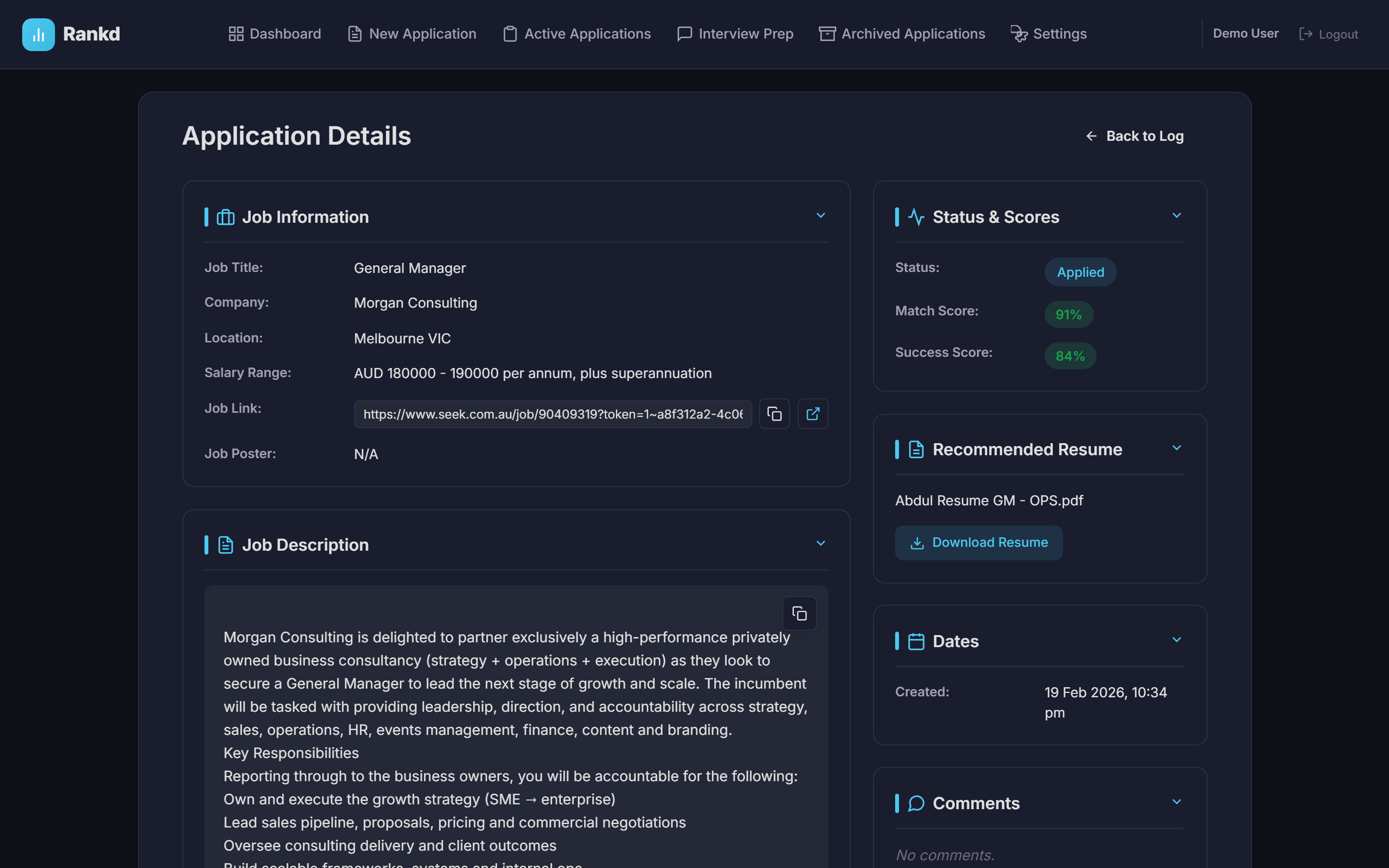 Application Detail View